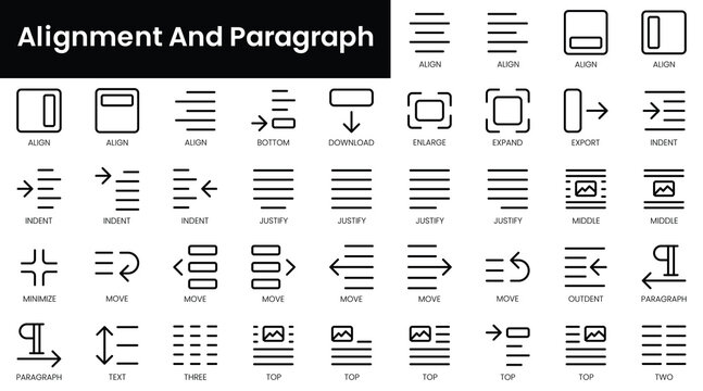 Set of outline alignment and paragraph icons. Minimalist thin linear web icon set. vector illustration.