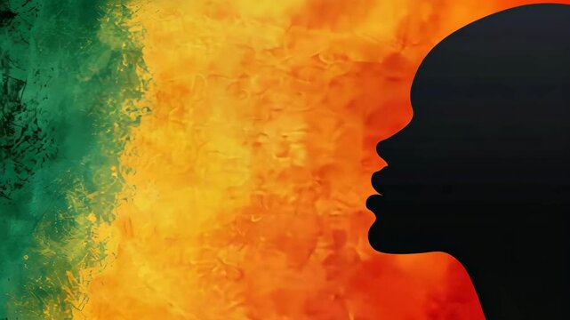 Celebrate Black History Month with a vibrant image of an African American mans profile against iconic colors. Juneteenth and freedom themes.