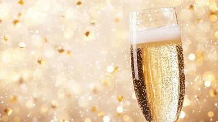 Kick off the New Year with a dazzling closeup of bubbly champagne, surrounded by festive decor and vibrant confetti.