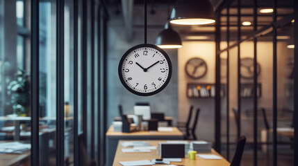 The clock in the office ticks steadily, marking the passing of time as employees focus on their tasks.  