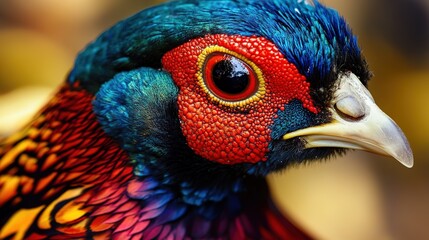 Ring-necked Pheasant with Colorful Plumage Standing in the Grass, Close-Up View of a Wild Bird in Its Natural Habitat