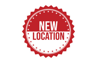 Red banner new location isolated on white background.