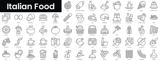 Set of outline italian food icons. Minimalist thin linear web icon set. vector illustration.