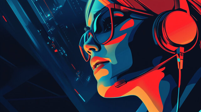 A focused gamer with headphones engages in a virtual competition during a night event