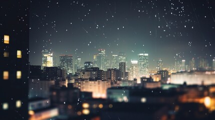Urban Night Scene with Snowfall in 3D Effect