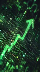 Obraz premium Business finance chart . green arrow pointing up on digital green background, financial growth and success for business