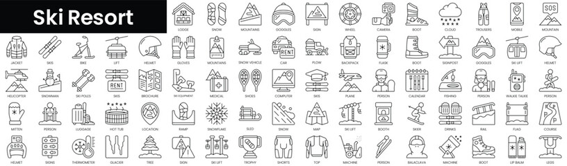 Set of outline ski resort icons. Minimalist thin linear web icon set. vector illustration.