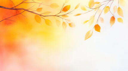 Fototapeta premium serene autumn background featuring soft orange and yellow leaves against light backdrop, evoking sense of tranquility and warmth