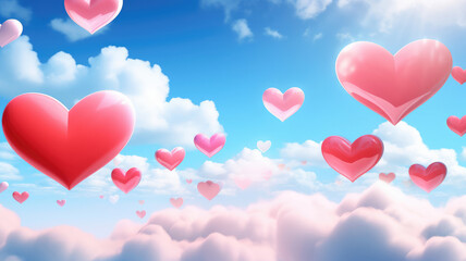 heart background, happy valentine's day illustration, hearts and clouds, hearts in the sky, symbols of love for happy women's, mother's, valentine's day, birthday. detailed and realistic image