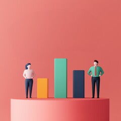 Fototapeta premium Two people analyzing infographic data on a colorful presentation.