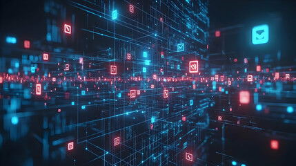 Abstract Background with Neon Lights and Symbols