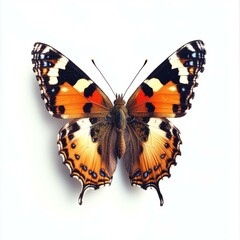 Fototapeta premium Butterfly resting on white background, showcasing delicate wings with intricate patterns and soft colors.