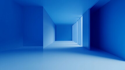 Fototapeta premium Minimalist blue room with light streaming through windows.