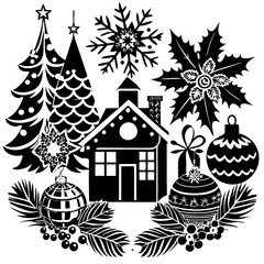 Obraz premium Christmas tree and church vector design with white background.