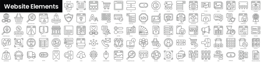Set of outline website elements icons. Minimalist thin linear web icon set. vector illustration.