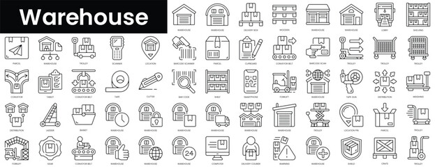 Set of outline warehouse icons. Minimalist thin linear web icon set. vector illustration.