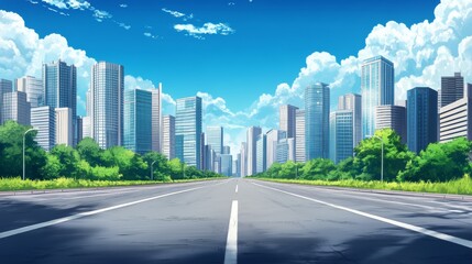 Fototapeta premium Asphalt highway road and city skyline with modern buildings scenery