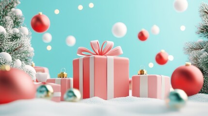 Pink Christmas Gift Boxes with Ornaments