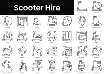 Set of outline scooter hire icons. Minimalist thin linear web icon set. vector illustration. © Purlo Hop