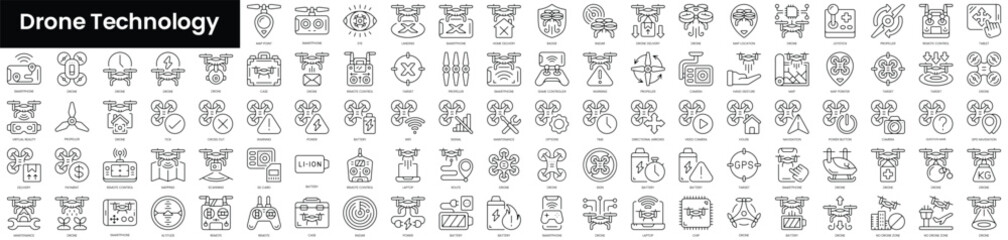 Set of outline drone technology icons. Minimalist thin linear web icon set. vector illustration.