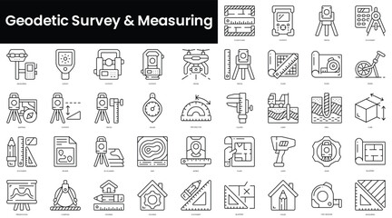Set of outline geodetic survey and measuring icons. Minimalist thin linear web icon set. vector illustration.
