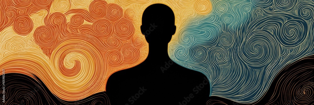 Leinwandbilder a dark silhouette of a person stands against a backdrop of colorful swirling patterns, evoking a sen