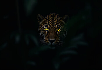 Obraz premium Stealthy jaguar hidden among the dense foliage of the Amazon rainforest