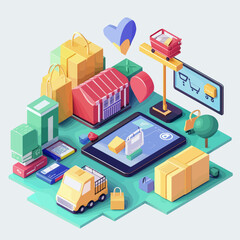 3D Online Shopping Experience Vector Illustration