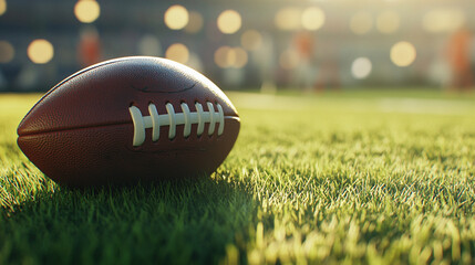 American football placed on a grass field