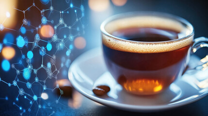 Fototapeta premium Unlocking Mental Potential: Hologram of Theanine and Caffeine Enhancing Focus, Calmness, and Clarity