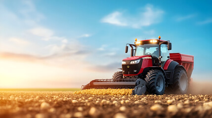 Obraz premium Tractor working in a green field