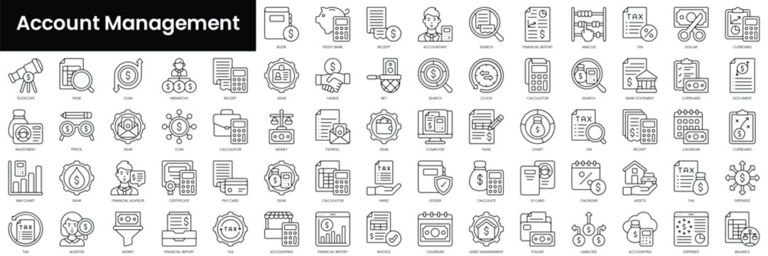 Set of outline account management icons. Minimalist thin linear web icons bundle. vector illustration.