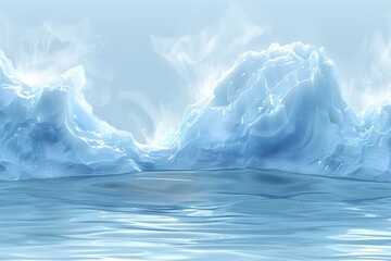 A blue ocean with a large ice block in the middle