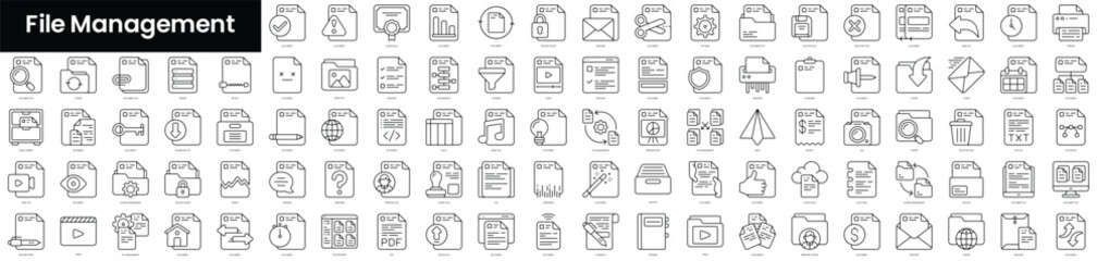 Set of outline file management icons. Minimalist thin linear web icons bundle. vector illustration.