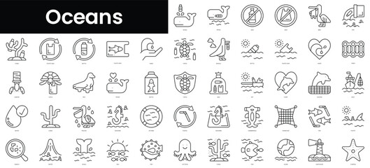 Set of outline oceans icons. Minimalist thin linear web icons bundle. vector illustration.