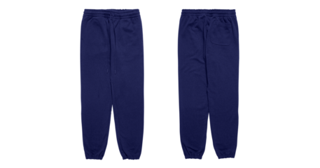 Dark blue sweatpants, front and back view.