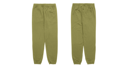 Olive green sweatpants with a back pocket and drawstring