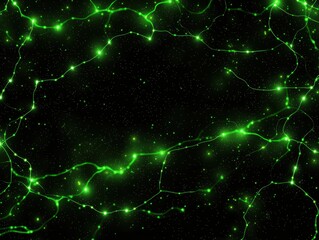 Naklejka premium Glowing Green Cosmic Network of Interconnected Nodes and Sparkling Stars