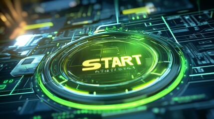 Futuristic Green Start Button with Shiny Elements