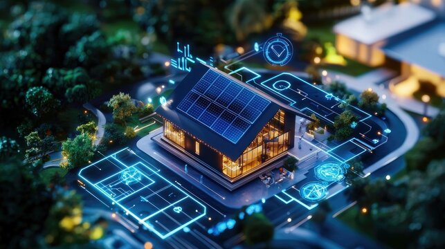 Digital blueprint of a smart building with sustainable energy integration