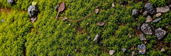 Fototapeta premium A close-up shot of green moss covering a textured surface in a forest, nature, environment