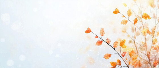 Fototapeta premium serene autumn background featuring delicate orange leaves against soft, light backdrop, evoking sense of tranquility and seasonal change