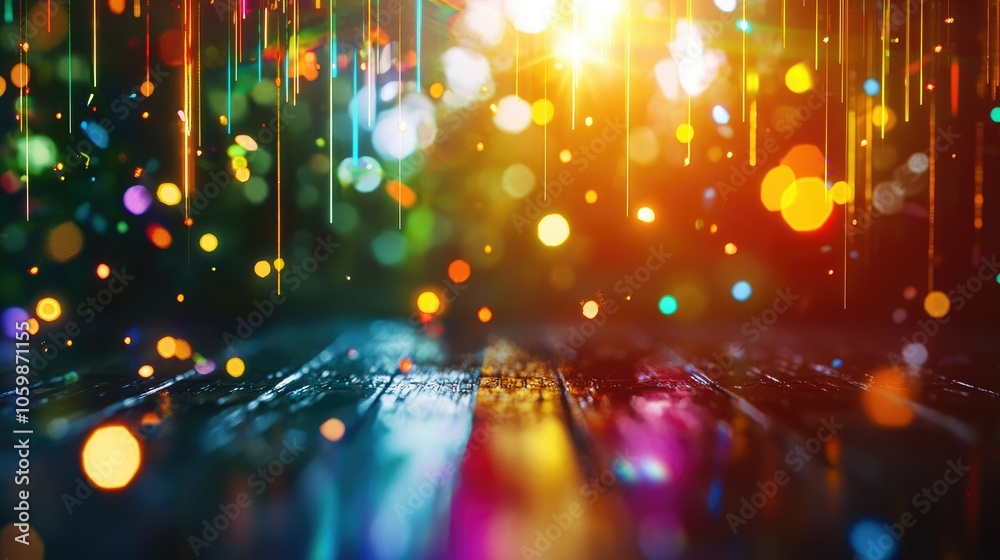 Poster blurry warm rainbow light leaks creating an enchanting atmosphere on a dark background