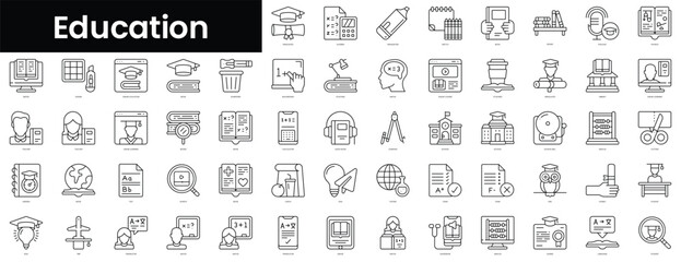 Set of outline education icons. Minimalist thin linear web icon set. vector illustration.