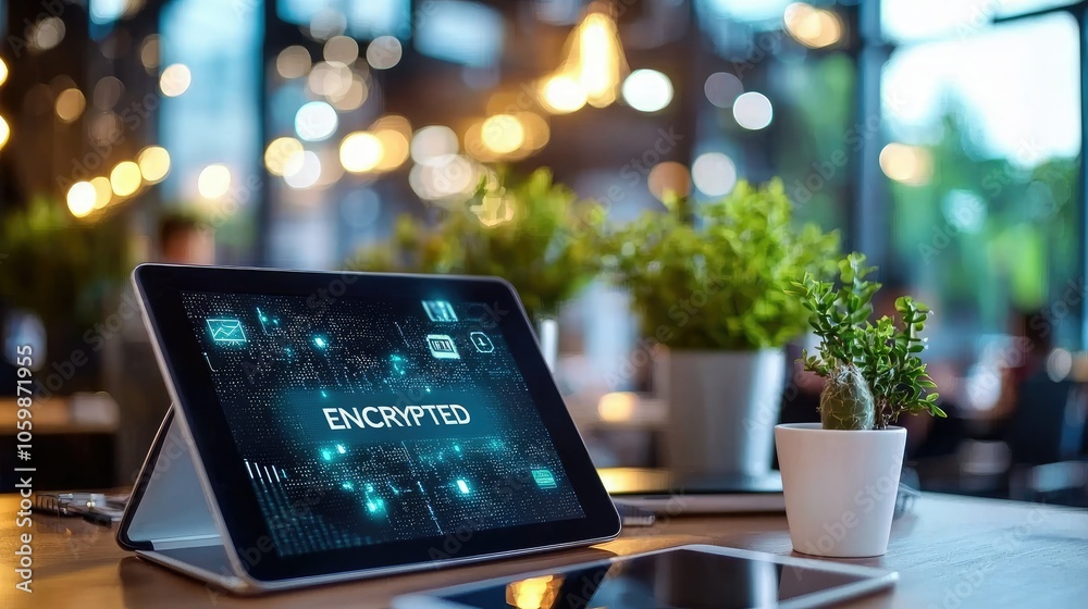 Fototapete Exploring advanced encryption concepts in a tech startup office environment