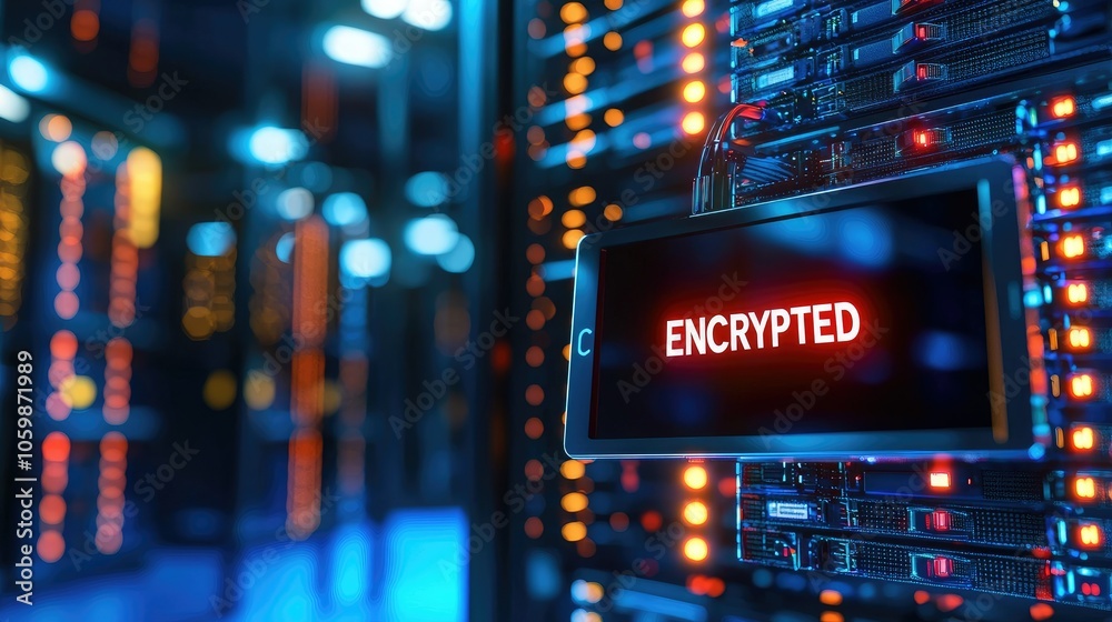 Fototapete Decoding secrets encrypted messages illuminated in a server room's shadows