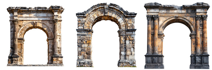 Fototapeta premium Roman arch with carvings historic architecture isolated on white and transparent background