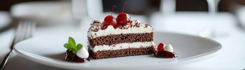 A masterpiece of culinary art an elegant dessert on a white plate showcasing delicate layers and exquisite presentation