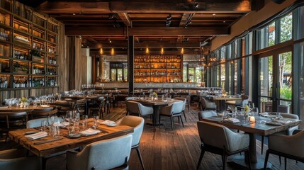 Experience the charm of farm-to-table dining in a rustic restaurant setting with a focus on fresh local ingredients