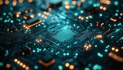 Obraz premium Close-up of a Circuit Board with Glowing Lights